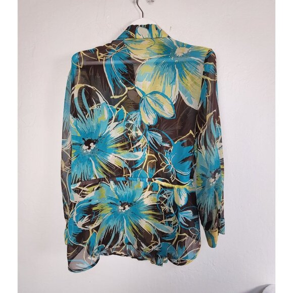 Chico's Women's Sheer Blouse Tunic Long Sleeve Waist Drawstring Floral Size 2 - Picture 2 of 7